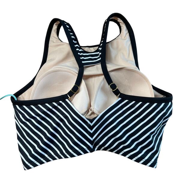Kona Sol Women's Black Striped Longline Twist Bikini Top - Size XS - NWT - Picture 7 of 9